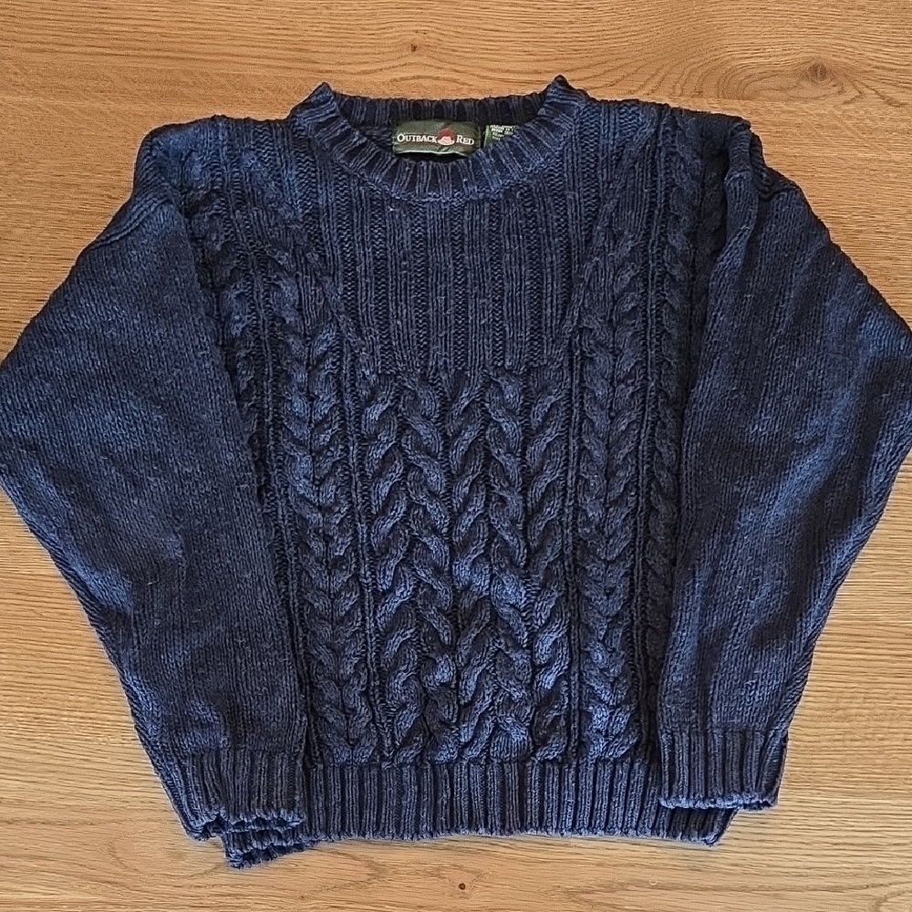 Outback Red Navy Cable Knit Crewneck Sweater